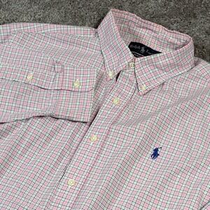 Ralph Lauren Shirt Men L Pink Multi Color L/S Button Down Up Plaid Easter